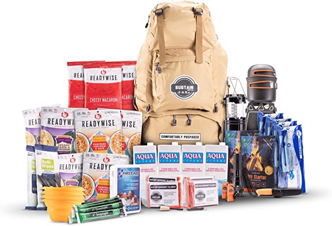 Sustain Supply Emergency Survival Kit & Backpack, 2 Person, 72 Hours, Disaster Preparedness Go-Bag for Earthquake, Fire, Flood, Hurricane & Shelter-in-Place Including Food, Water, Blankets, First Aid