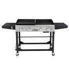 Royal Gourmet GD401 Portable Propane Gas Grill and Griddle Combo with Side Table | 4-Burner, Folding Legs,Versatile, Outdoor | Black 66 Inch