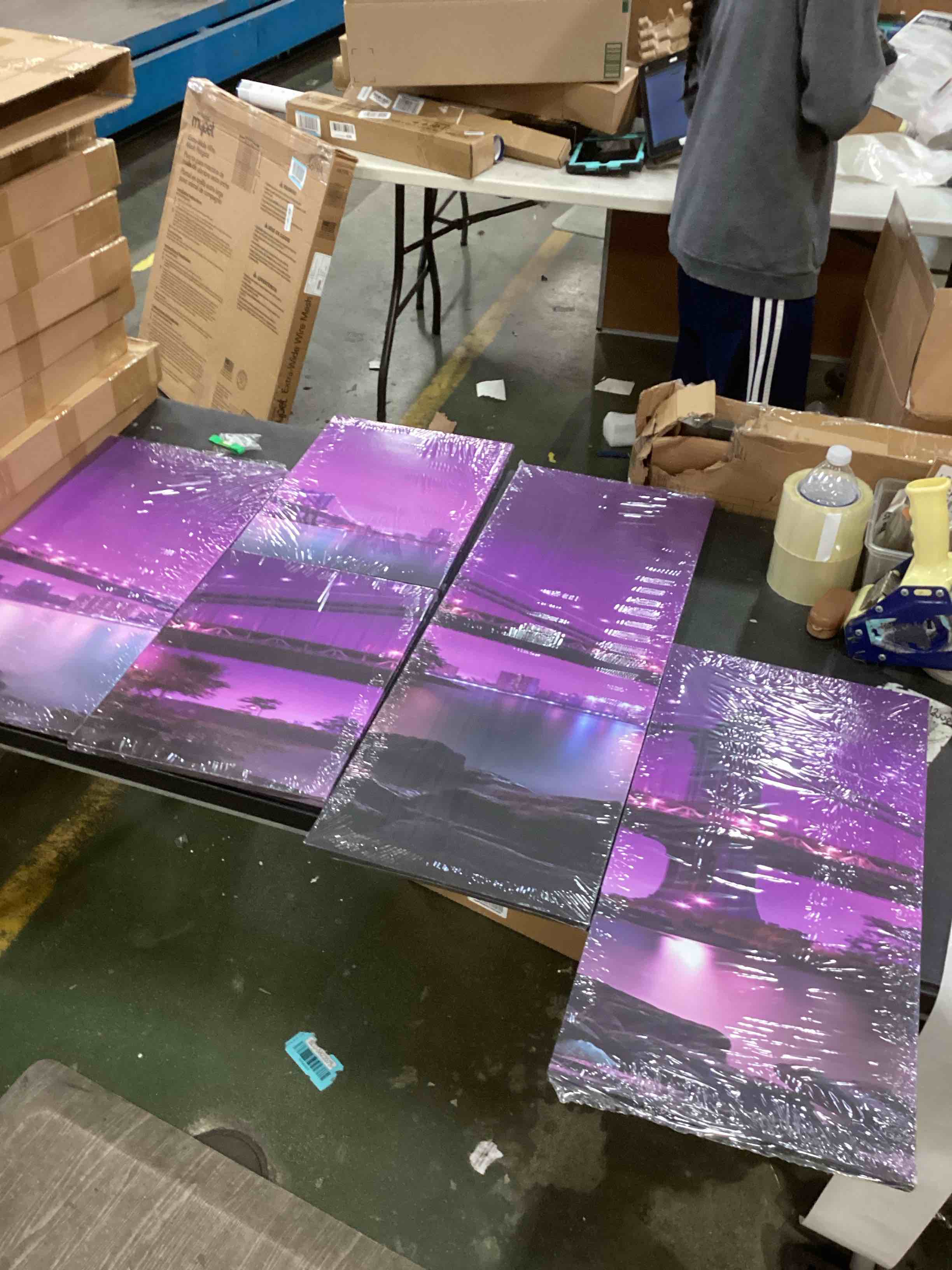 5PCS/Set 5 Piece Large Framed Canvas Wall Art Artwork On Stretched Canvas Contemporary Print Purple Dawn Modern City Bridge Painting Décor Picture Decoration for Home Bedroom Living Room Office