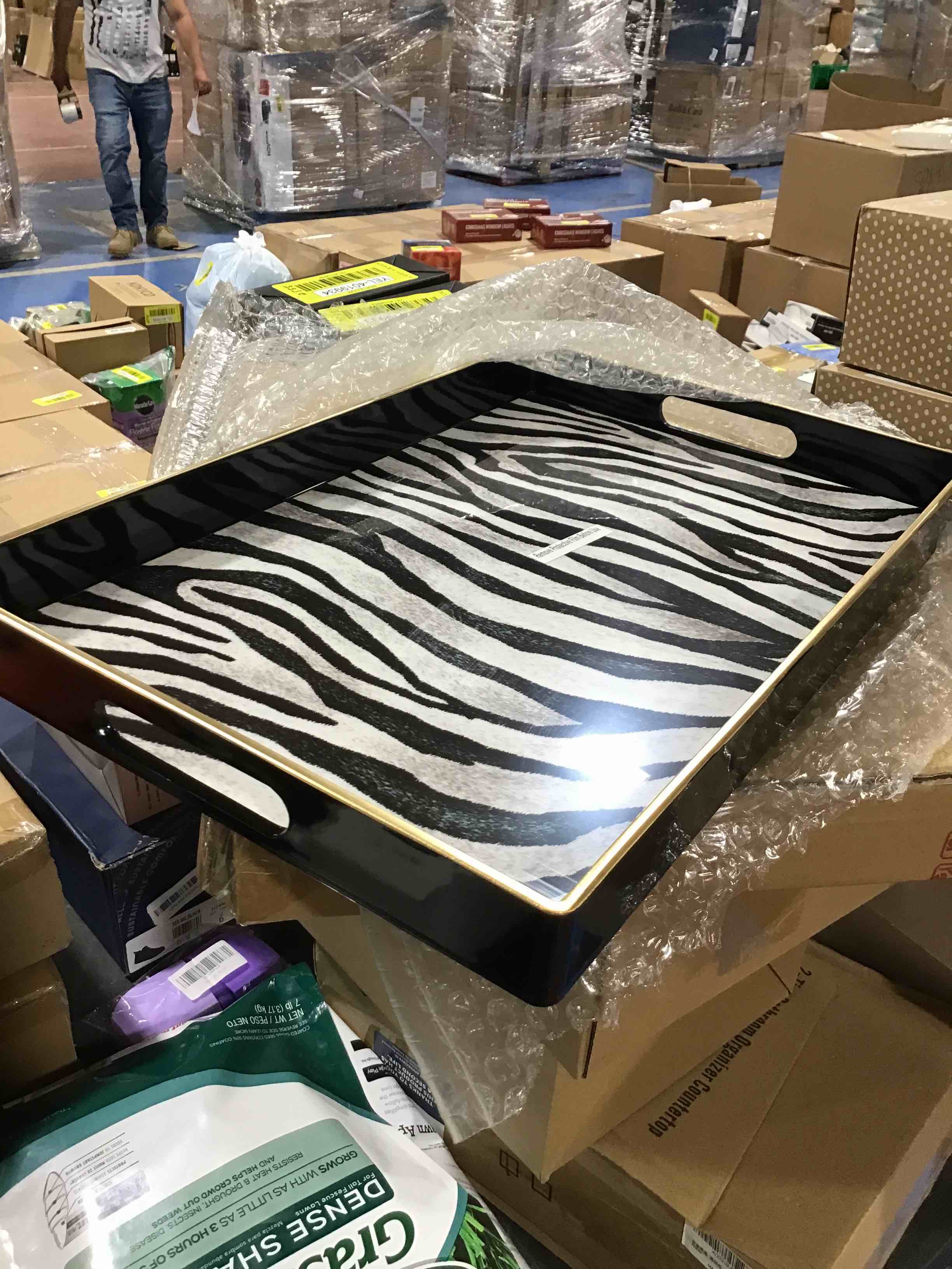 Zebra, fold and black tray. 14 inch x 12 inch 