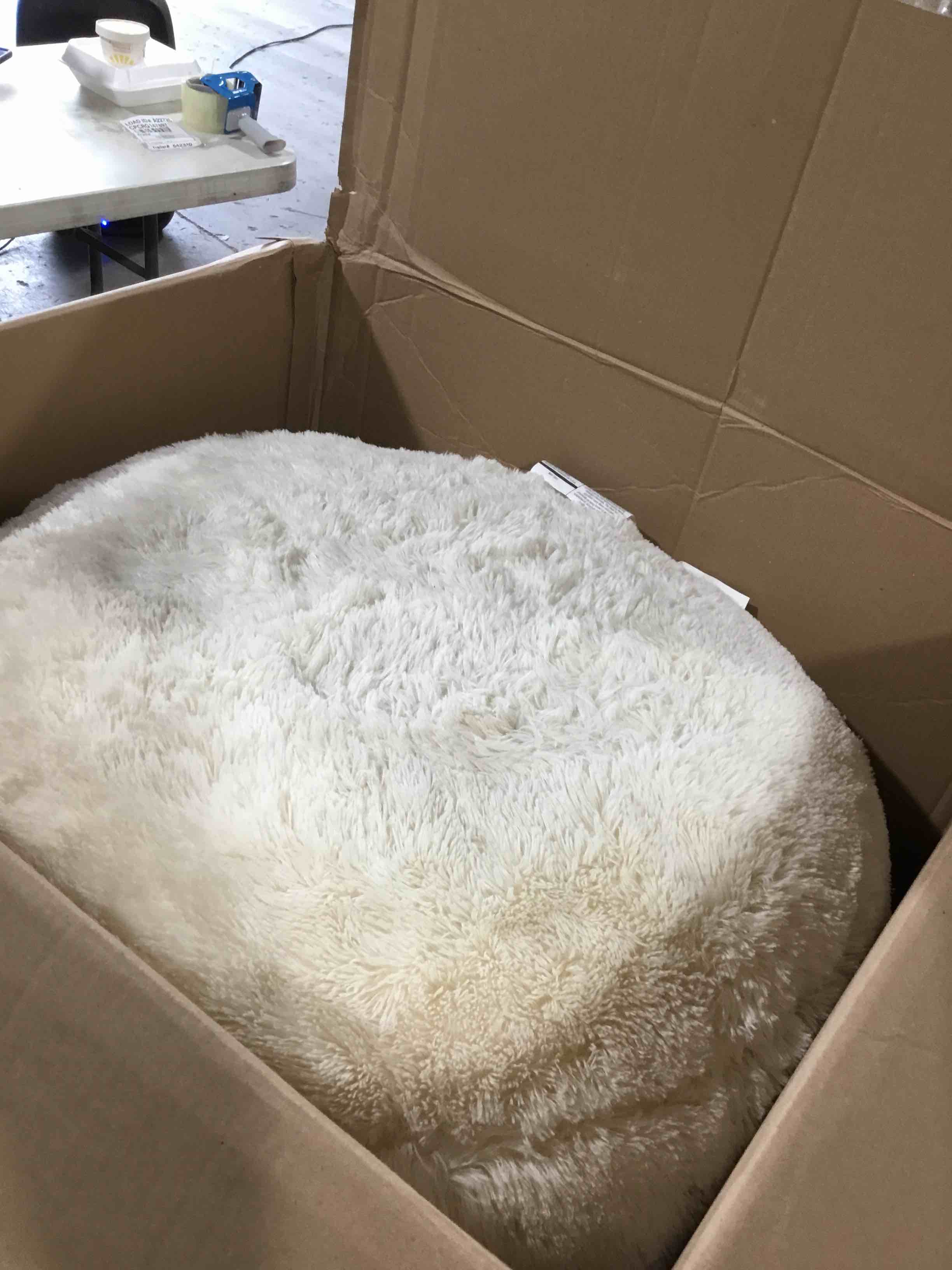 Giant fluffy bean bag, white color