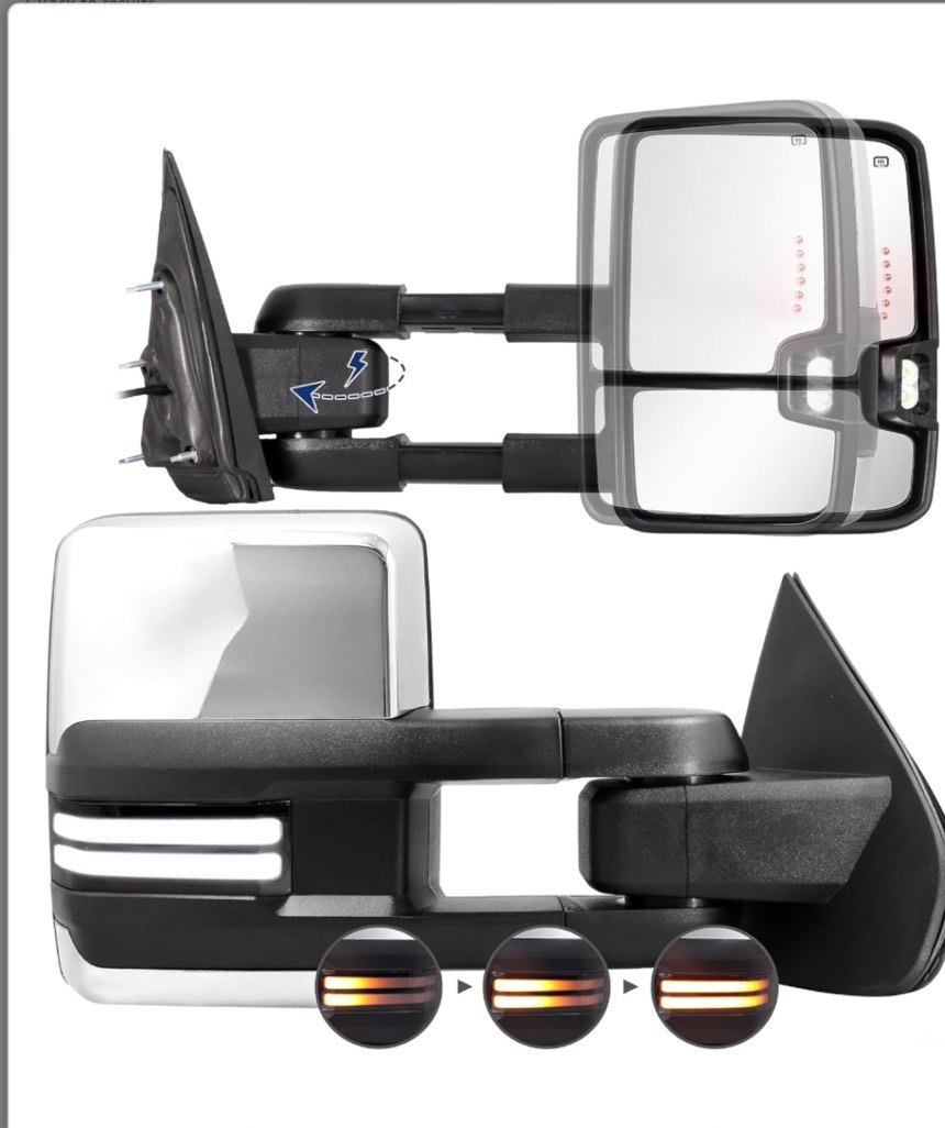 Power Folding Mirror for Silverado Sierra - Compatible with 2014-2018 Chevy Silverado GMC Sierra with Switchback Running Turn Signal Light Power Adjustment Tow Mirror Heated Power-Folding Chrome Back