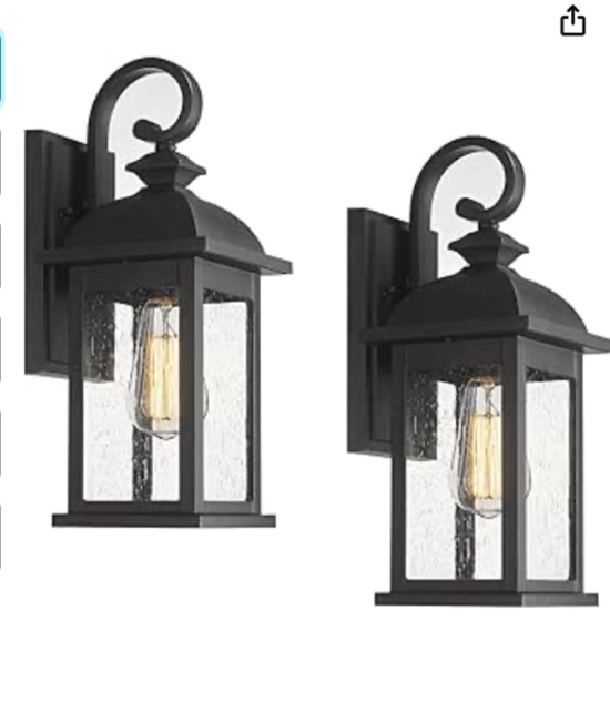 UME Outdoor Wall Light Fixture, Black Front Porch Lights Wall Mount, Exterior Waterproof Wall Sconce Light Fixtures, Anti-Rust E26 Socket Wall Lantern with Seeded Glass Outside Lights for House 2 Pack