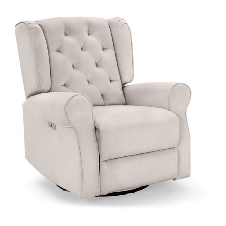 Delta Children Emmie Electronic Power Recliner And Swivel Glider With USB Port In Livesmart Performance Fabric - Water Repellent & Stain Resistant, Light Grey Dove Velvet