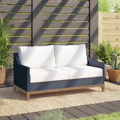60.25" Wide Outdoor Wicker Loveseat with Cushions