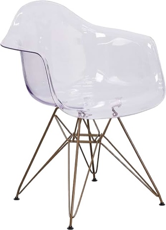  Helskdg Transparent Side Chair with Arms and Gold Base - Accent & Side Chair
