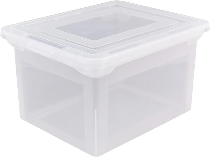 IRIS USA Letter/Legal File Tote Box, BPA-Free Storage Bin Tote Organizer with Durable and Secure Latching Lid, Stackable and Nestable, 3 Pack, Crystal Clear (585237)