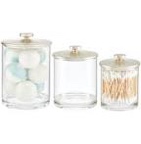 mDesign Large Modern Apothecary Storage Organizer Canister Jars - Plastic Containers for Bathroom, Organization Holder for Vanity, Counter, Makeup Tables, Lumiere Collection, 4 Pack, Clear/Soft Brass