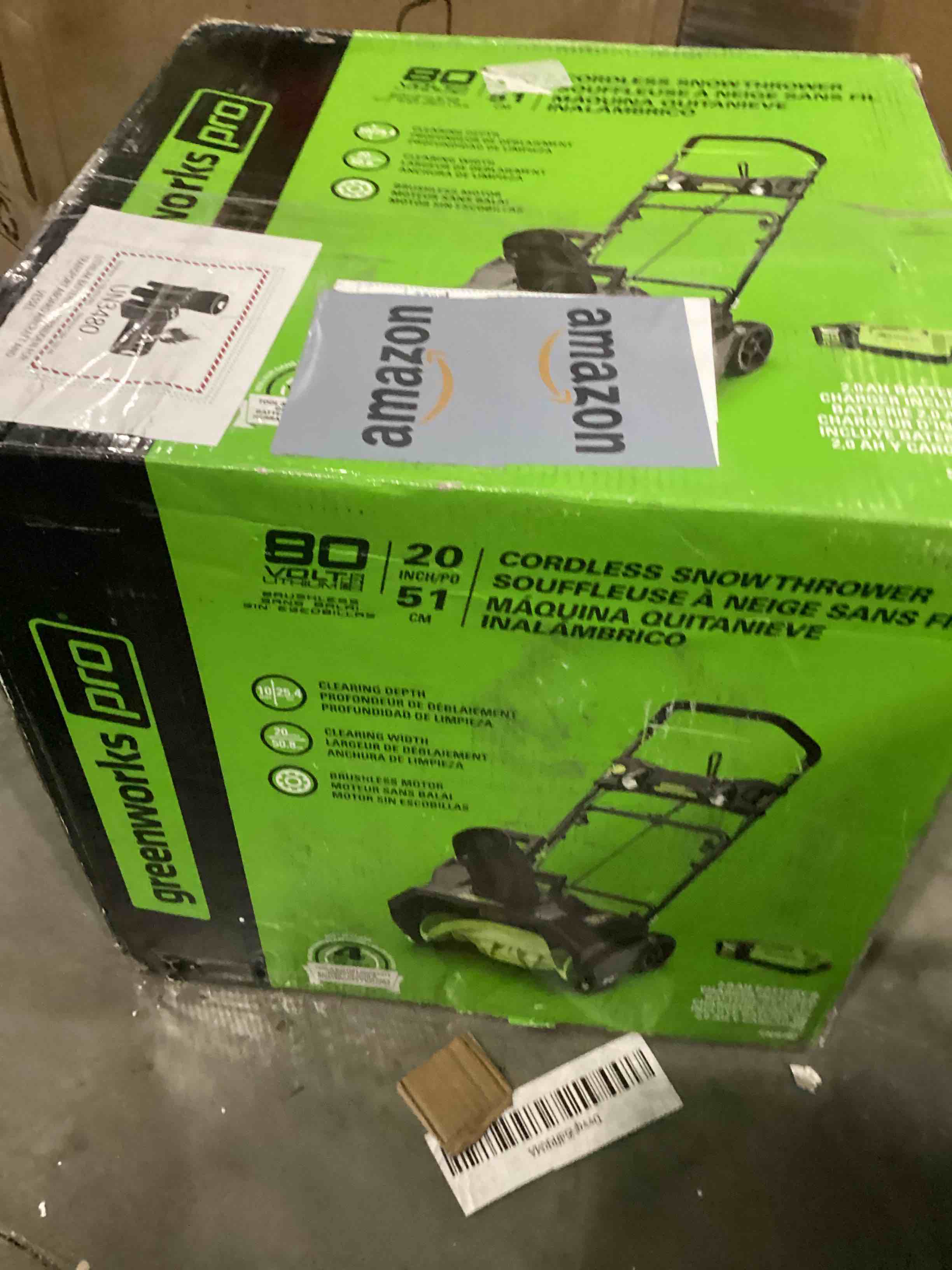 Greenworks Pro 80V 20 inch Snow Thrower with 2Ah Battery and Charger