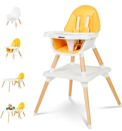 Gofirst 6 in 1 Baby High Chair,Convertible Wooden High Chairs for Babies and Toddlers,Infant Dining Booster Seat,Building Block Table/Baby Highchair 4-Position Removable Baby Feeding Chair