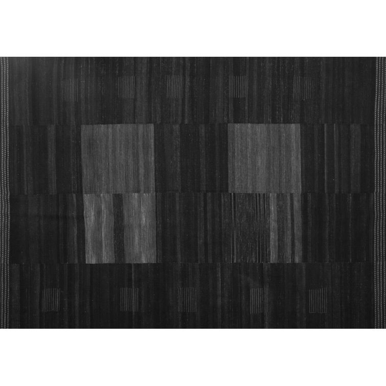 Eyron Striped Machine Woven Chenille/Polyester Area Rug in Black