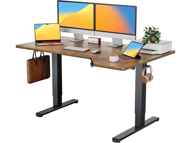 ErGear L Shaped Height Adjustable Electric Standing Desk 55” Corner Standing Desk Sit Stand Desk with Splice Board Ergonomic Desk Home Office Desk Computer Workstation, Vintage Brown