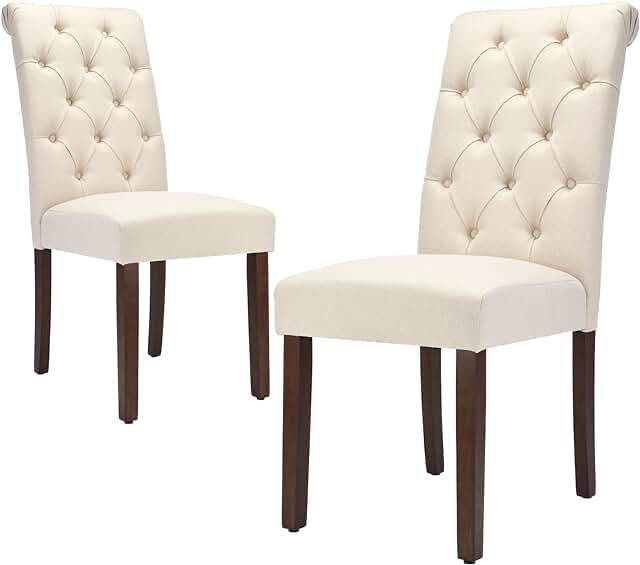 COLAMY Tufted Dining Chairs Set of 2, Upholstered Parsons Dining Room Chairs, Fabric Kitchen Side Chair with Wood Legs - Dark Beige