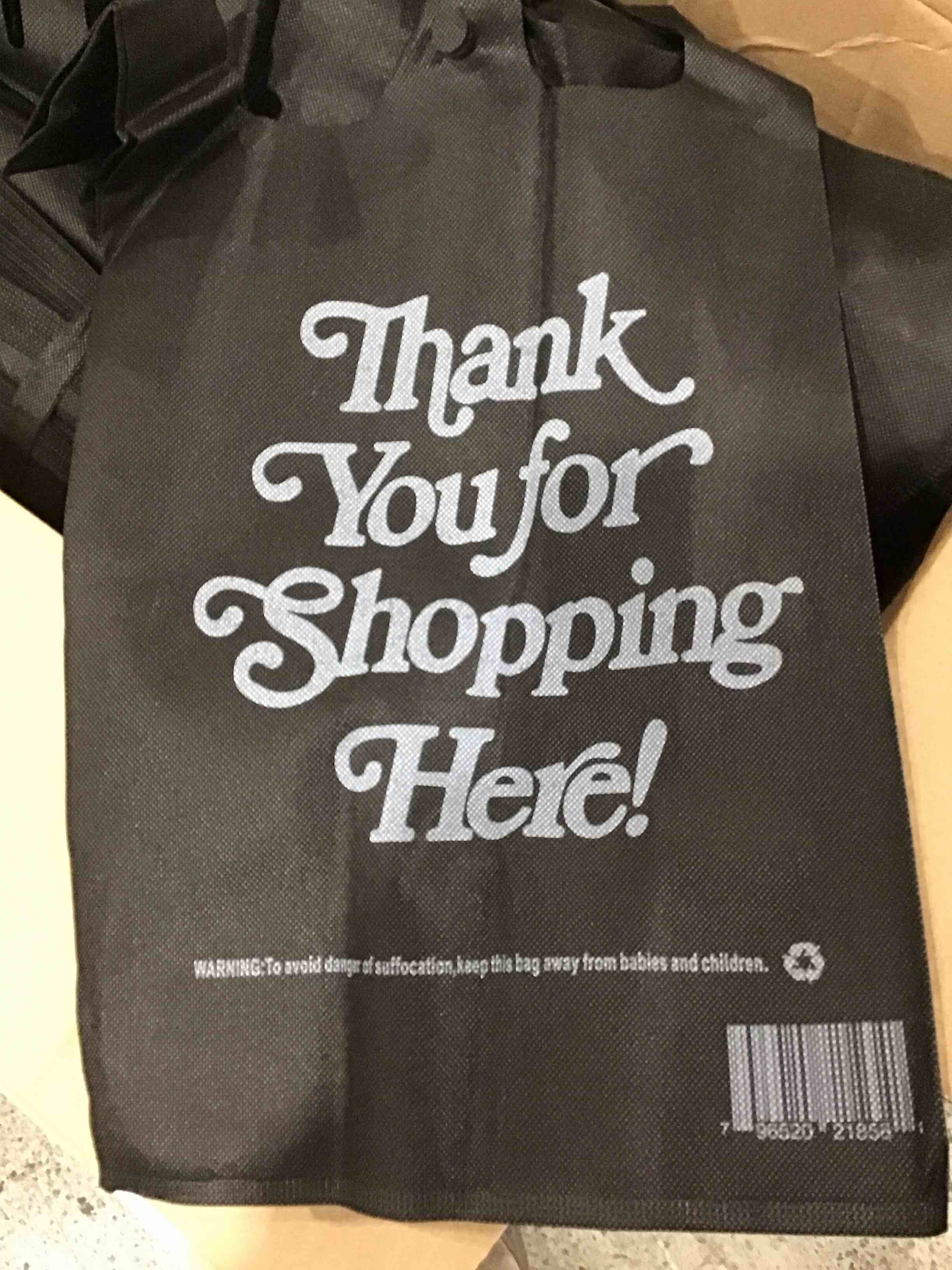 THANK YOU FOR SHOPPING HERE BLACK CLOTH SHOPPING BAG 