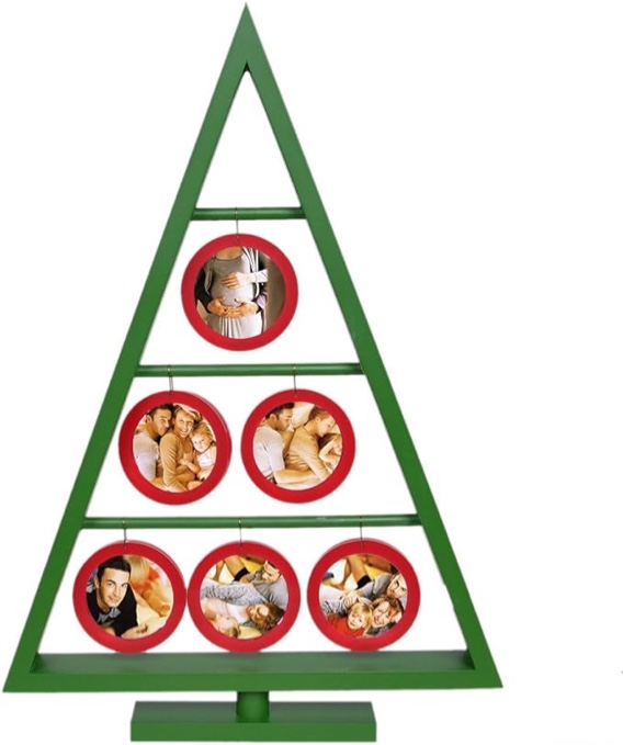 Wood Picture Frame - Christmas Family Tree - Hanging Six Mini Round Acrylic Frames 