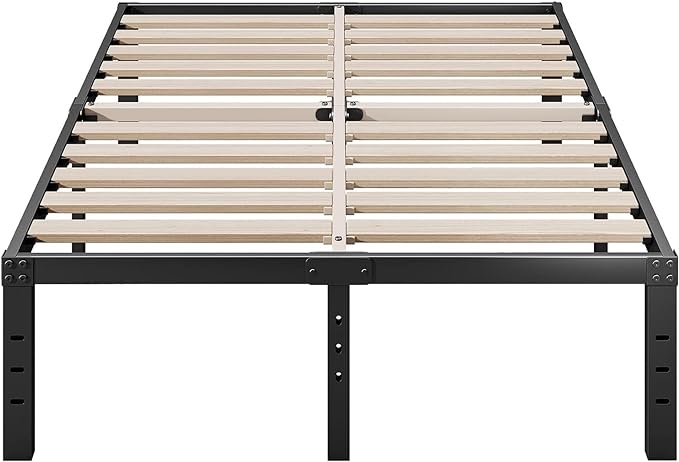 ZIYOO Queen Size Bed Frame, 3" Extra Wide Wood Slats with Better Support for Mattress,14 Inch High, No Box Spring Needed, Noise Free, Easy Assembly