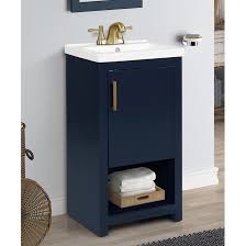 Style selections 18 inch vanity with top navy blue finish white solid surface top; SINK IS BROKEN