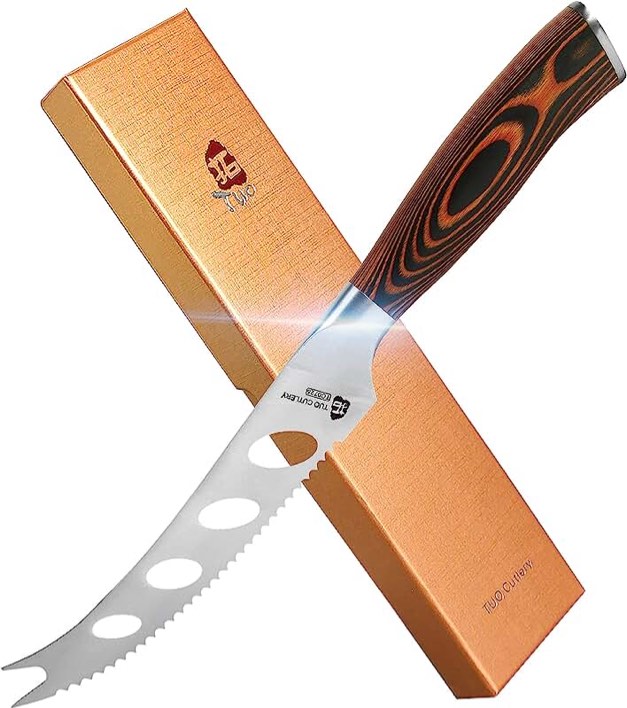 TUO Cheese Knife - Tomato Knife Fruit Knife 5.5" - Serrated Edge - German Steel Blade - Mutil-Use- Pakkawood Handle - Gift Box Included - Fiery Series