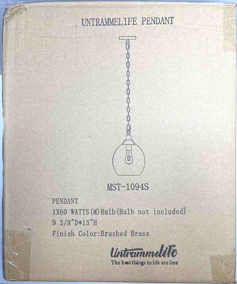 Untrammelife - Gold Pendant Hanging Ceiling Light, Blown Glass Globe - MST-1094S