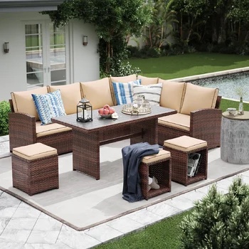 Binpal Polyethylene (PE) Wicker 9 - Person Seating Group with Cushions(Box 4/4)