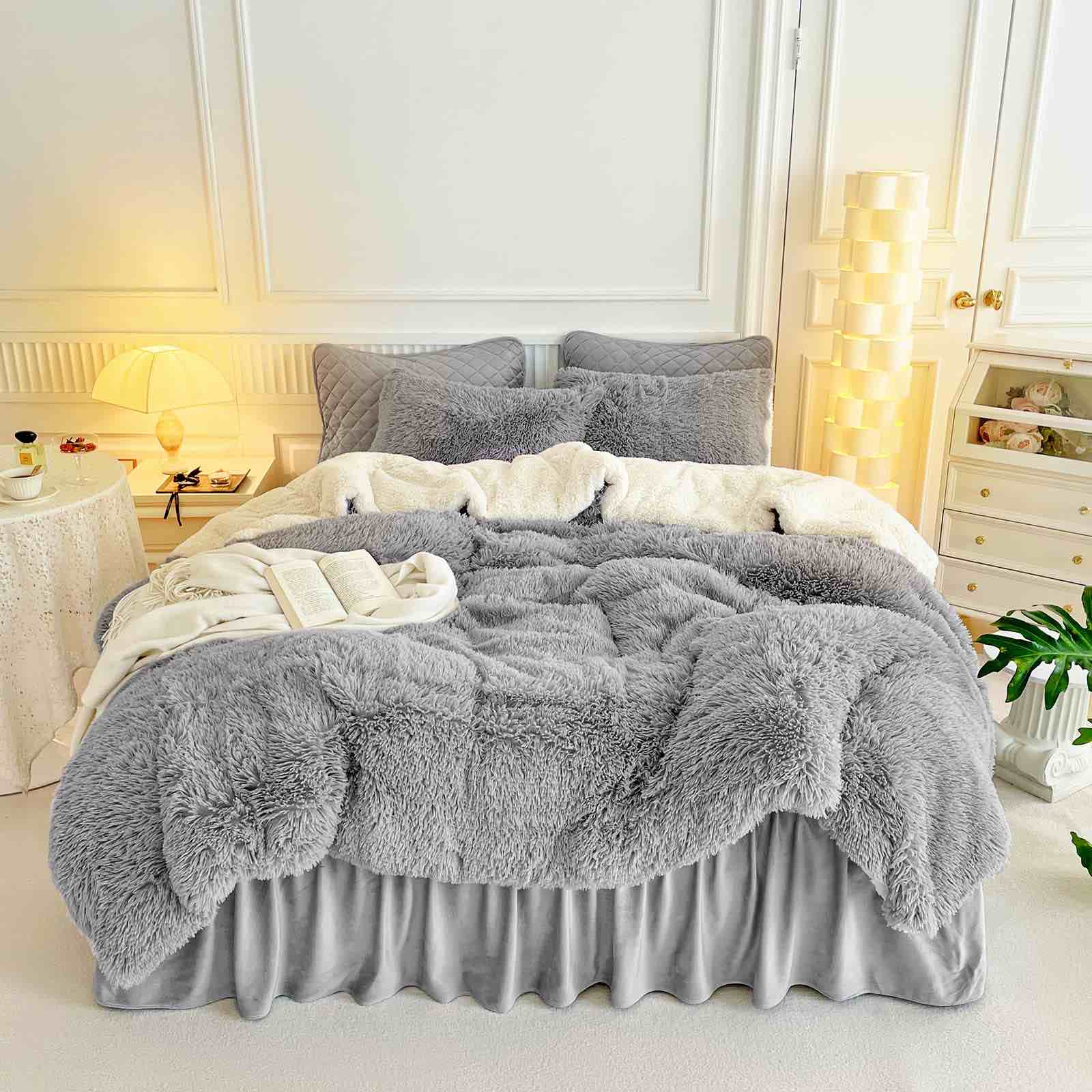 fozz bedding luxury queen grey with pillow cases 