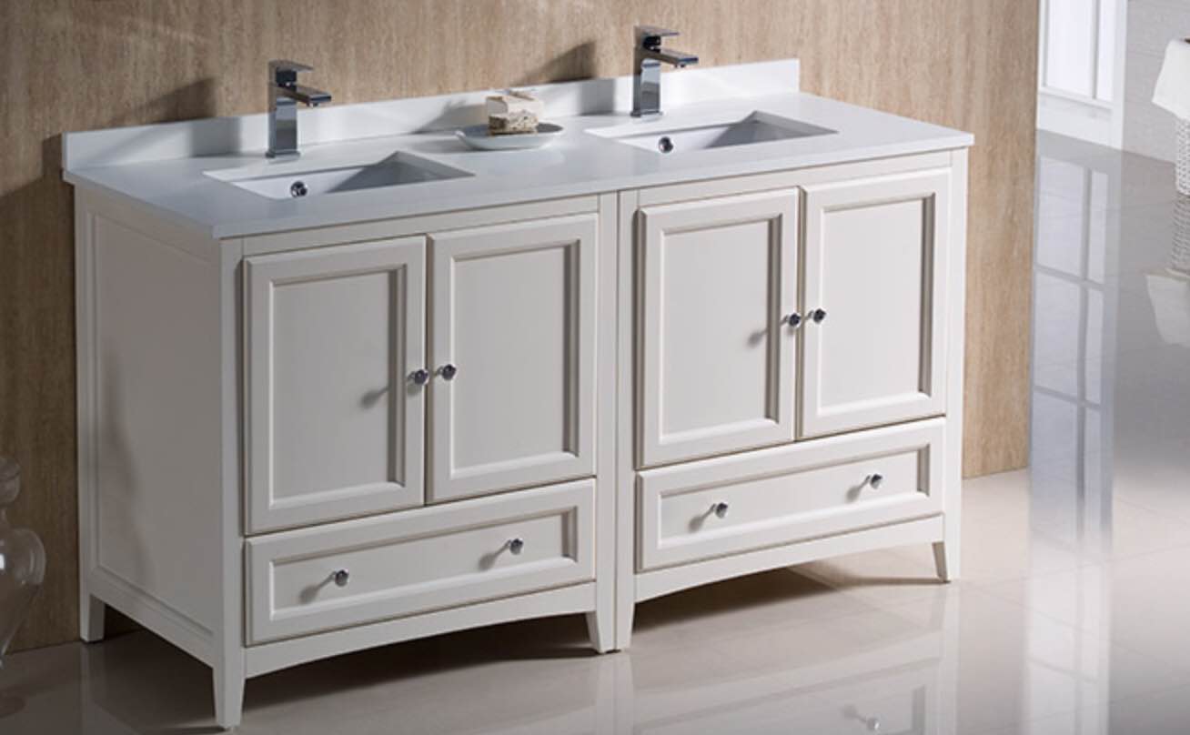 Oxford 60" Traditional Double Sink Bathroom Vanity