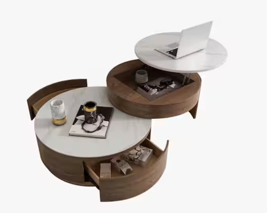 Modern 31.5 in. Brown Round Lift-top Sintered Stone Coffee Table (Set of 2)