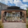 15 ft. x 13 ft. Wood Grain Aluminum Double Galvanized Steel Roof Gazebo with Ceiling Hook, Mosquito Netting and Curtains