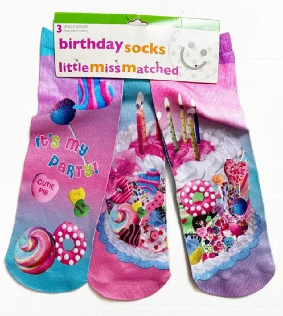 LITTLE MISS MATCHED Girl’s Birthday Socks - Ages4-9 3 pair per pack 