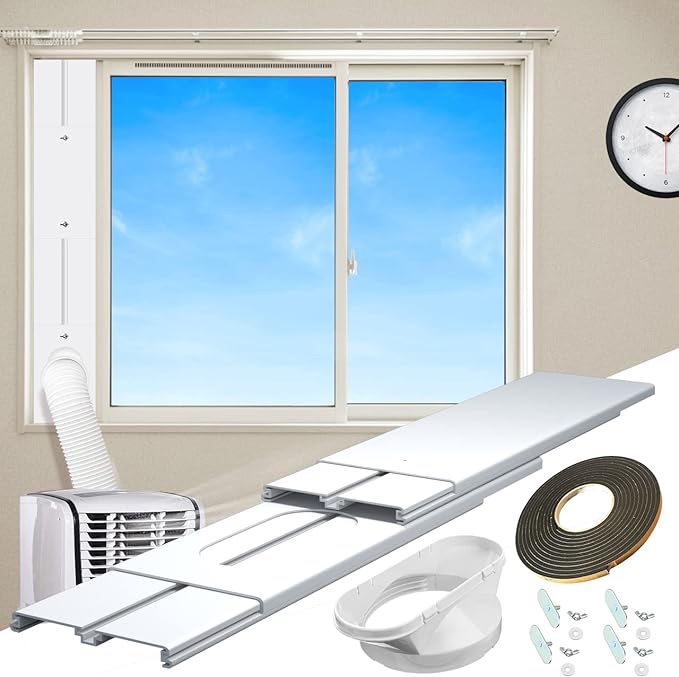Gulrear Portable AC Window Kit for Vertical Window Portable Air Conditioner window seal parts Adjustable Length from 25" to 62" Sliding Window AC Vent Kit Fit for Exhaust Hose with 5.9"/15cm Diameter