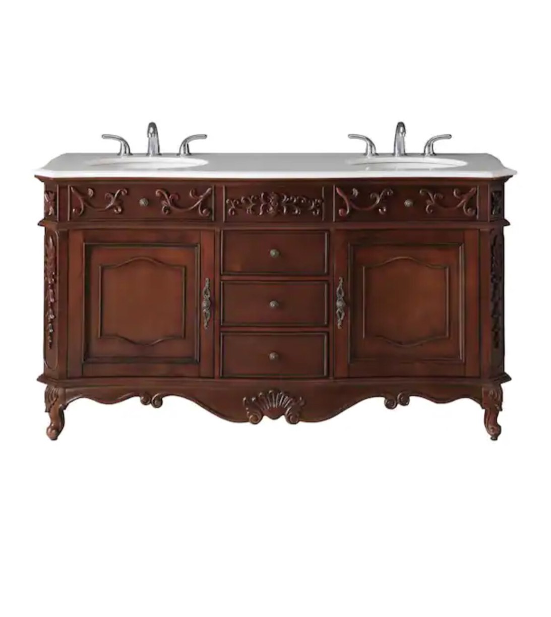 Winslow Bath Vanity in Antique Cherry with Vanity Top in White Marble with White Basins