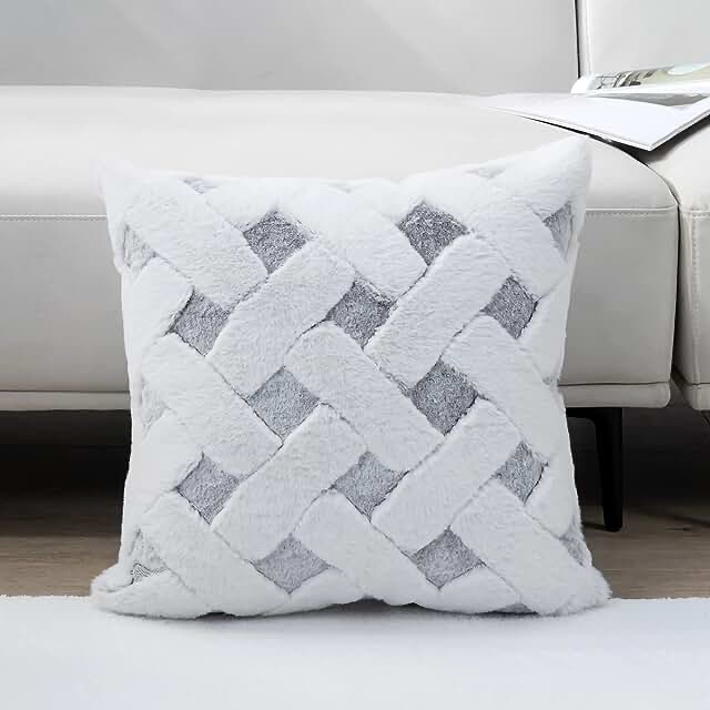 Cozy Bliss Faux Fur Pillow Covers Luxury Super Soft Plush Fleece Throw Pillowcase, Textured Knitted Cushion Cover Decorative Pillowcases for Sofa Couch Bed Chair Car (Light Grey, 18"x18")