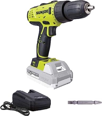 Sun Joe 24V-DD-LTE 24-Volt Lithium iON Cordless Drill Driver, Kit (w/2.0-Ah Battery + Quick Charger) , Green