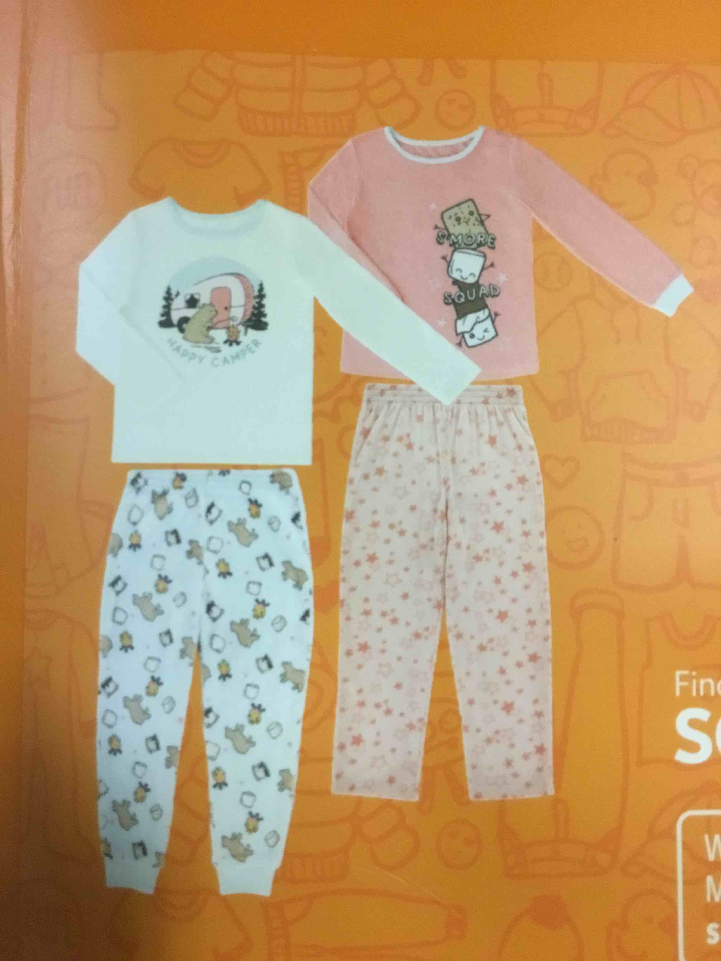 (Size #  8 T ) Members’ Mark 4 piece girl favorite Fleece Pajama Set includes: 2 Tops, 1 Jogger, and 1 open leg pant 