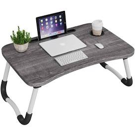 Btrfe Laptop Bed Desk Foldable Bed Table with Cup Holder and Portable Handle, Lap Desk Laptop Stand Breakfast Tray for Writing Reading Working (Grey); PHOTO IS LIKENESS 