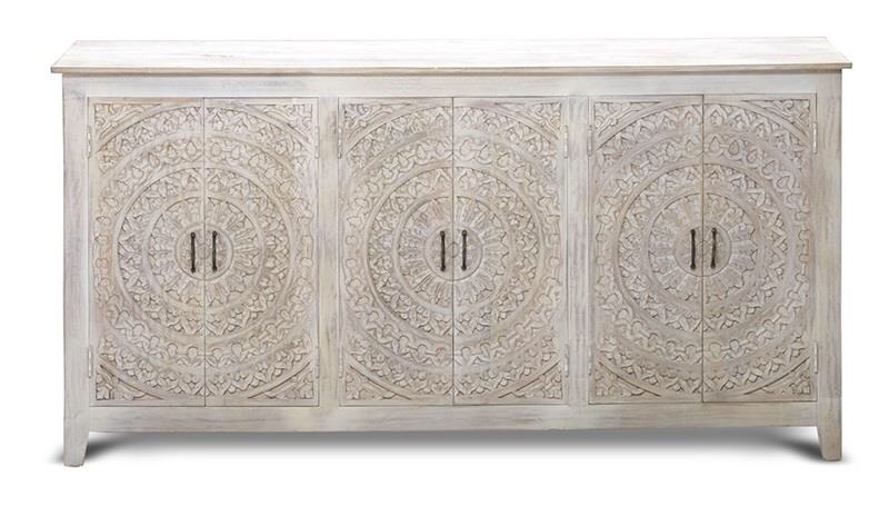 Transitional White Wash Solid Mango 6-Door Sideboard JAIPUR HOME UUCS-6640 Carved Lace