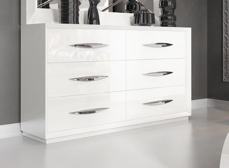 **DAMAGED** Carmen Wood Veneer Double Dresser, White by Franco Furniture, Spain