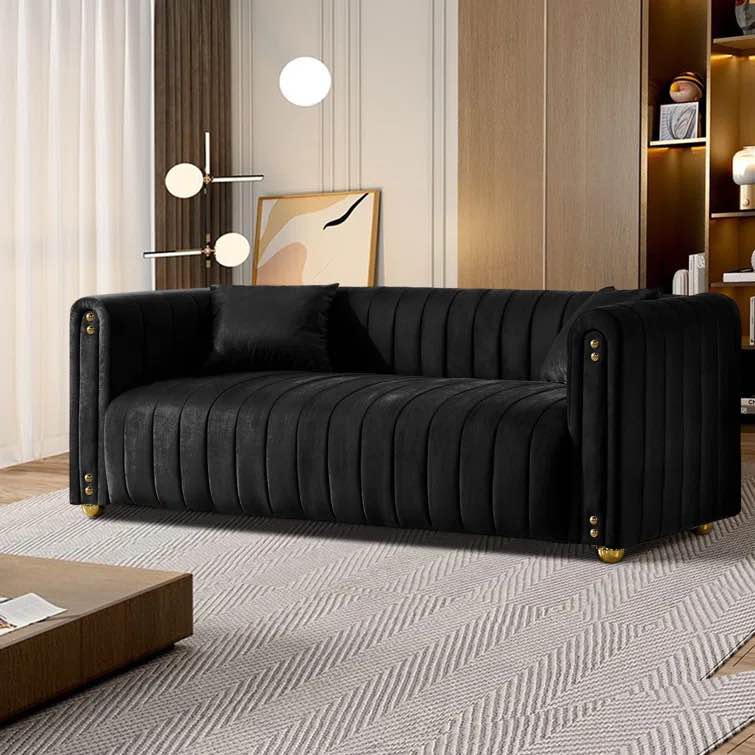 **INCOMPLETE** Adonnis 79.92Inch Velvet Round Arm Upholstered Sofa Couch - Black 