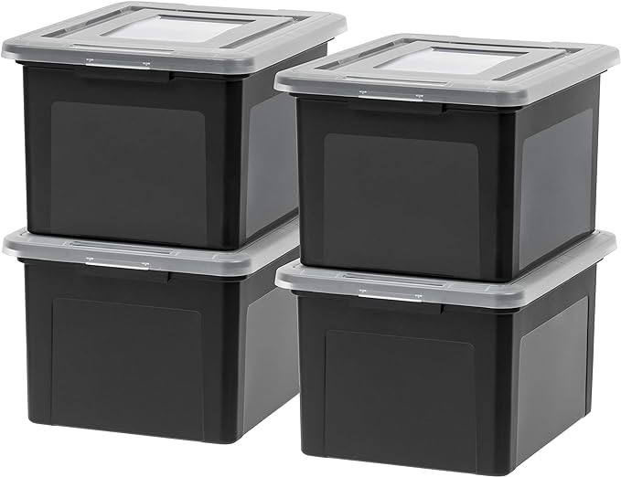 IRIS USA, Inc. Letter and Legal Size File Box, Black (Pack of 4)