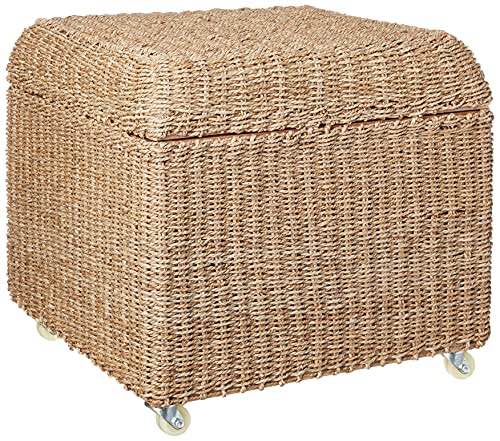 040071156640 Household Essentials Rolling Seagrass Wicker Storage Seat