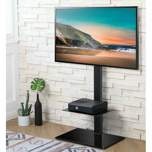 FITUEYES Height Adjustable Black Floor TV Stand for TVs up to 60'with Swivel Mount TT206001GB 