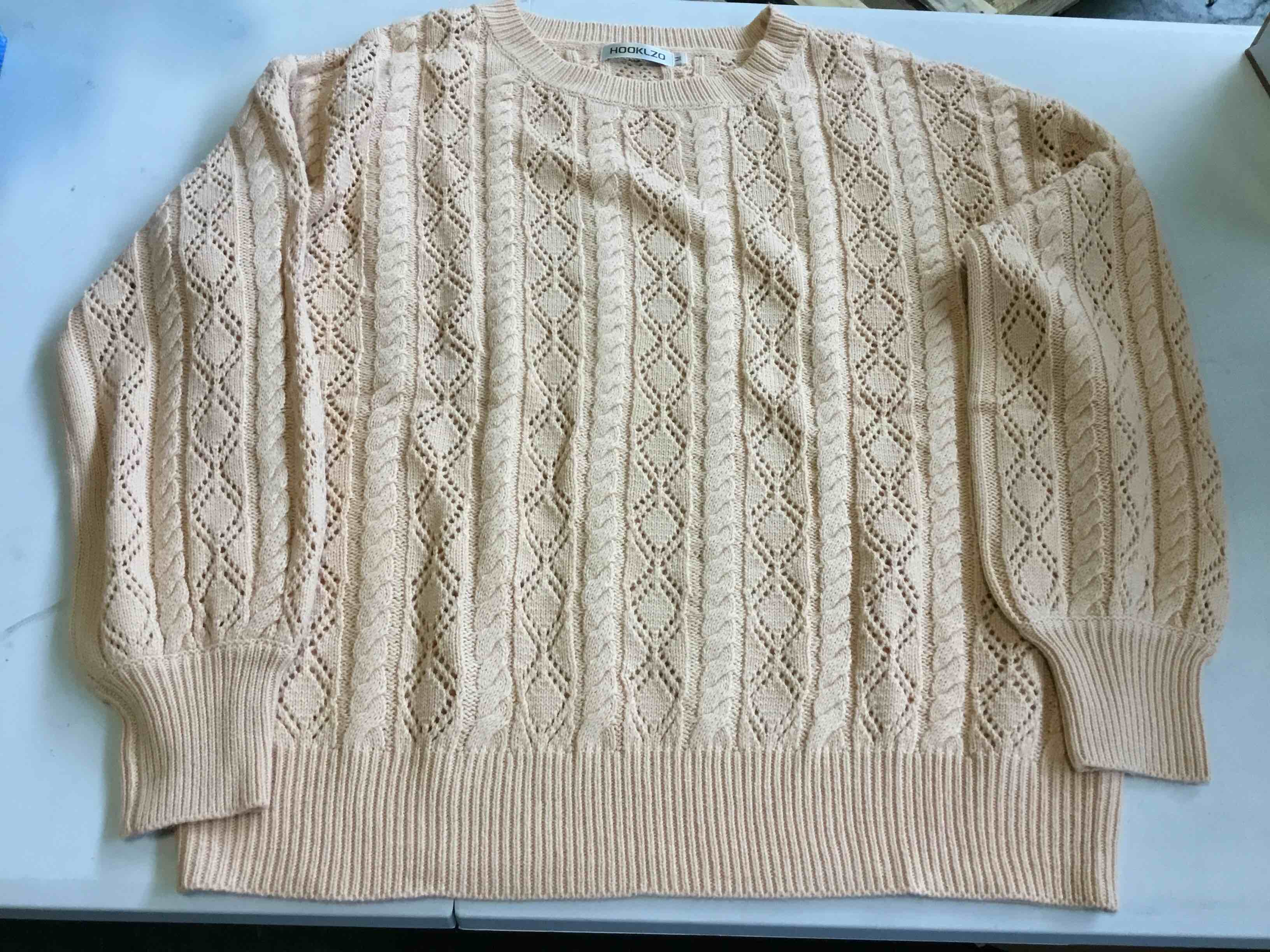 Hooklzo Women's Cable Knit Sweater, Peach,  Medium 