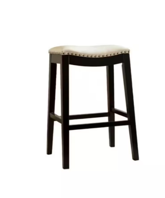 Jasmine Bonded Leather Saddle Bar Stool, Ivory