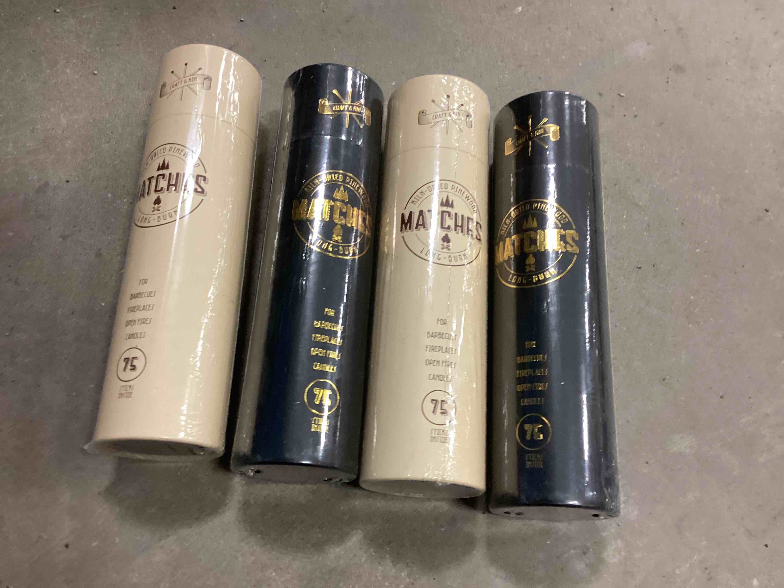 Kiln Dried Pinewood Long-Burn Stick Matches 75 per canister 4 canisters