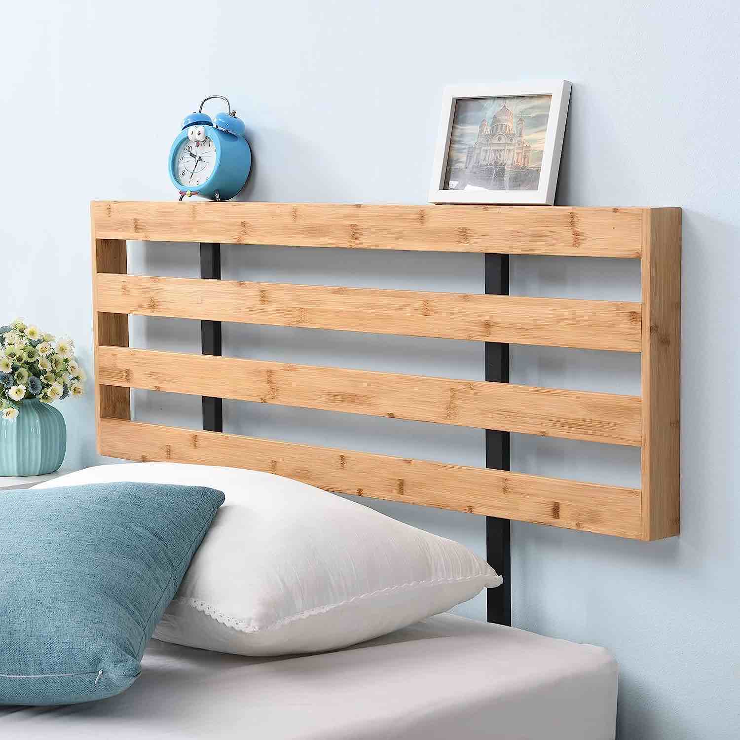 HW COMFORT Bamboo Headboard, Adjustable Height - Attach Metal Platform Bed Frame - Headboard Only, Headboard Shelf, Easy to Clean, Twin/Twin XL, Natural