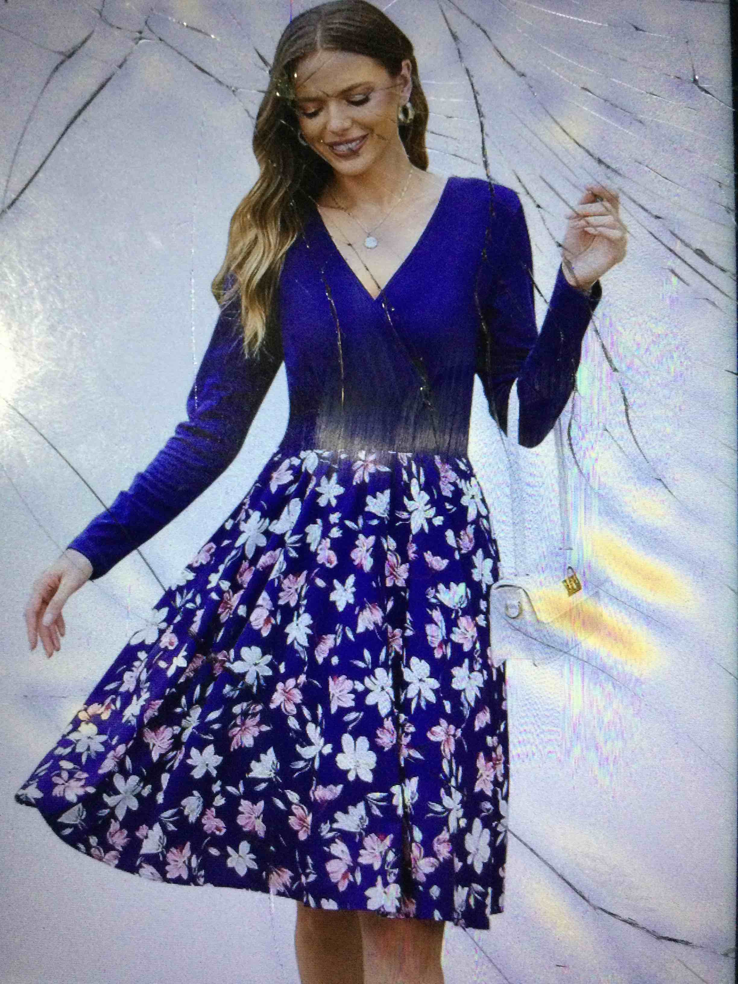 Poiumn women floral long sleeve midi dress wrap v neck, medium