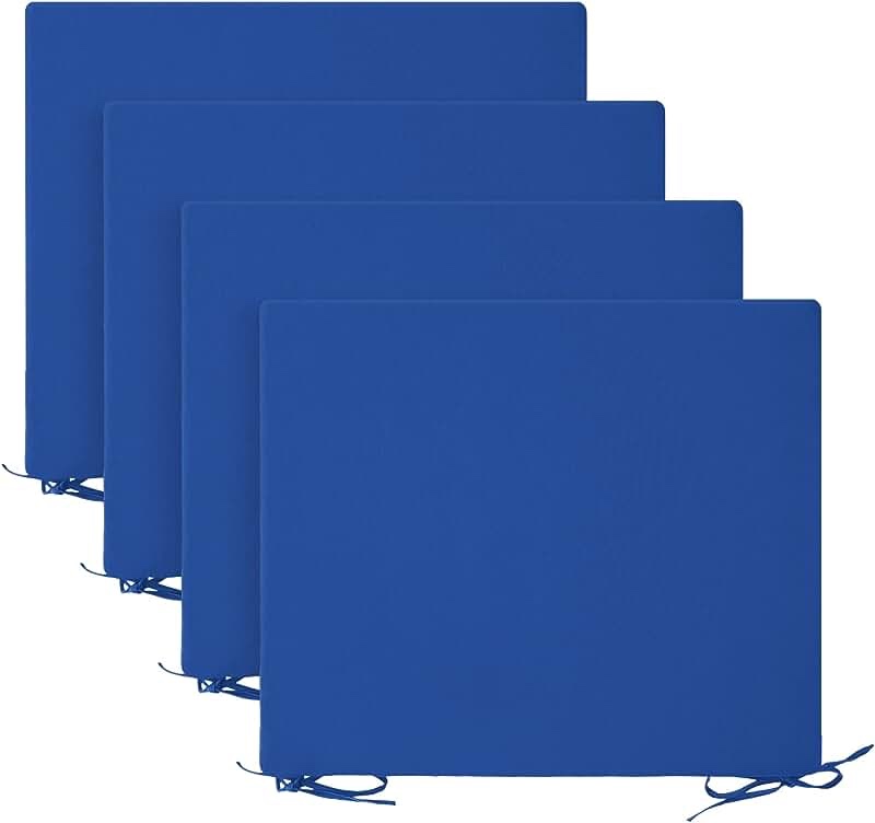 Basic Beyond Outdoor Chair Cushions for Patio Furniture - Square Corner Outdoor Chair Cushions Set of 4, Waterproof Seat Cushions with Ties, 18.5"x16"x3", Royal Blue