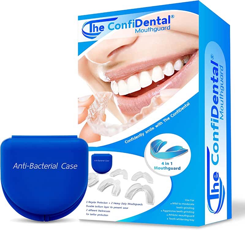 The ConfiDental - Pack of 5 Moldable Mouth Guard for Teeth Grinding Clenching Bruxism, Sport Athletic, Whitening Tray, Including 3 Regular and 2 Heavy Duty Guard (3 (lll) Regular 2 (II) Heavy Duty)