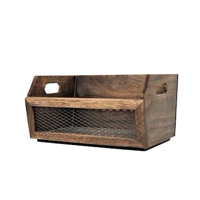 Allen and Roth stackable basket, wood, cracked