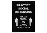 black practice social distancing sign with holder